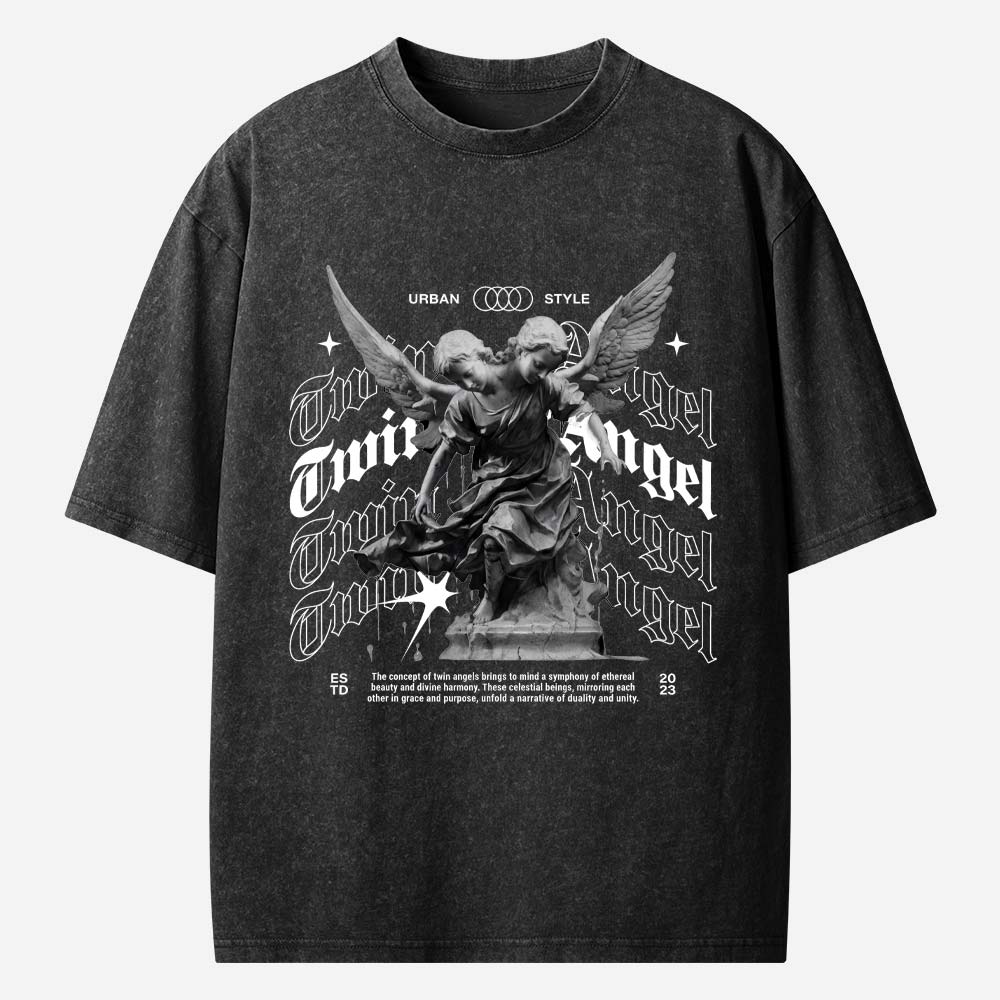 Twin Angels Christian Washed T-Shirt