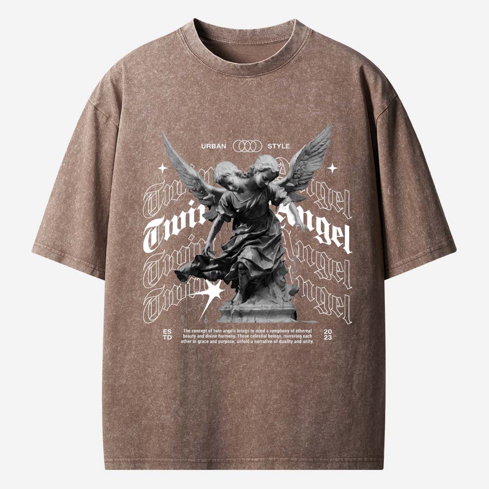 Twin Angels Christian Washed T-Shirt