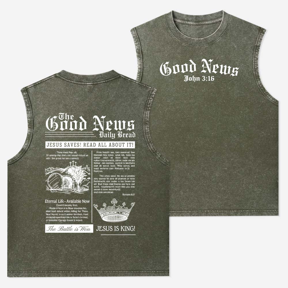 The Good News Christian Washed Tank Top