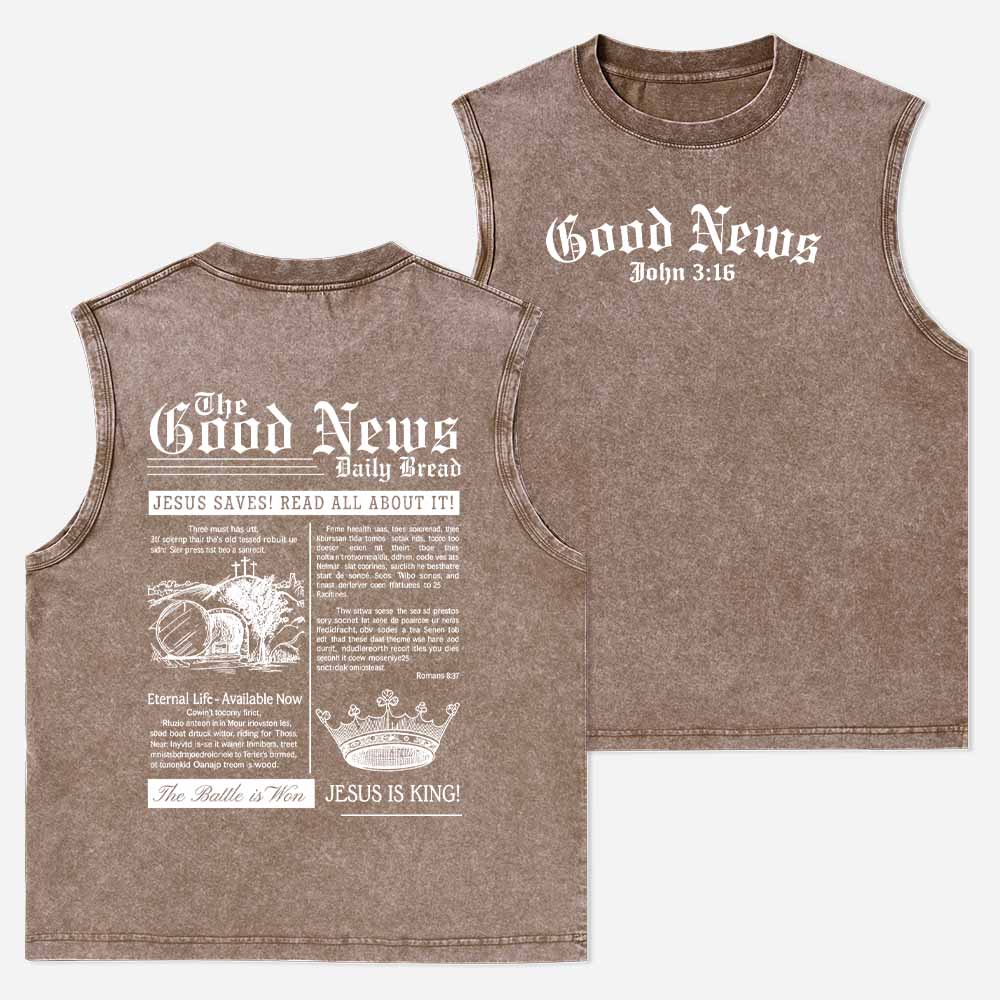 The Good News Christian Washed Tank Top