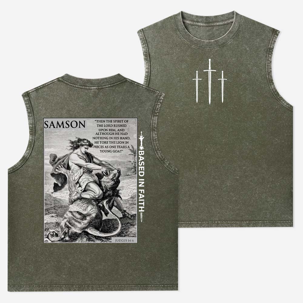 Samson and Lion Christian Washed Tank Top