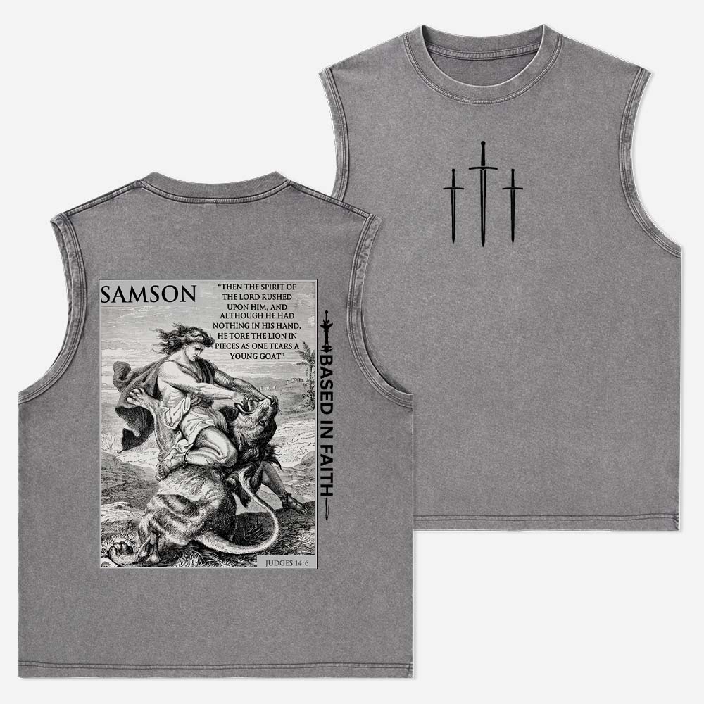 Samson and Lion Christian Washed Tank Top