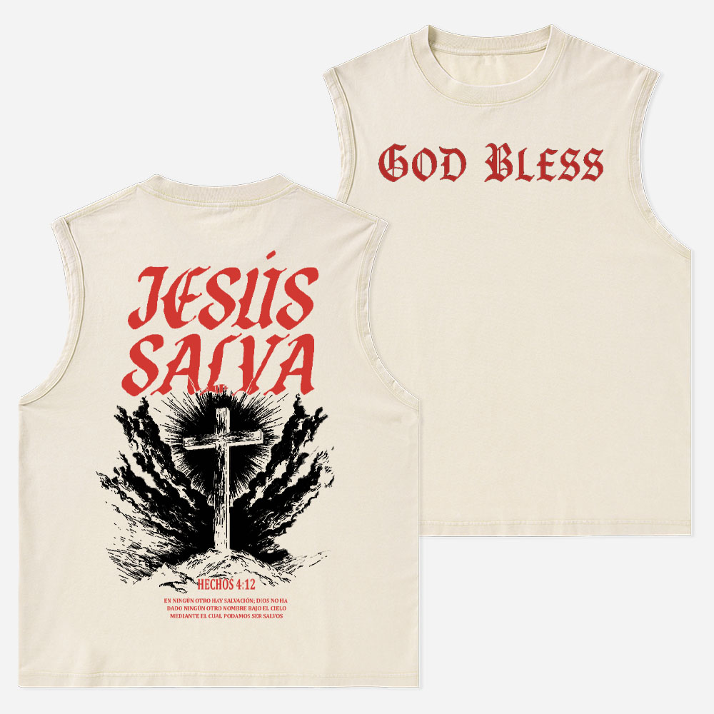 Jesus Salva Christian Washed Tank Top