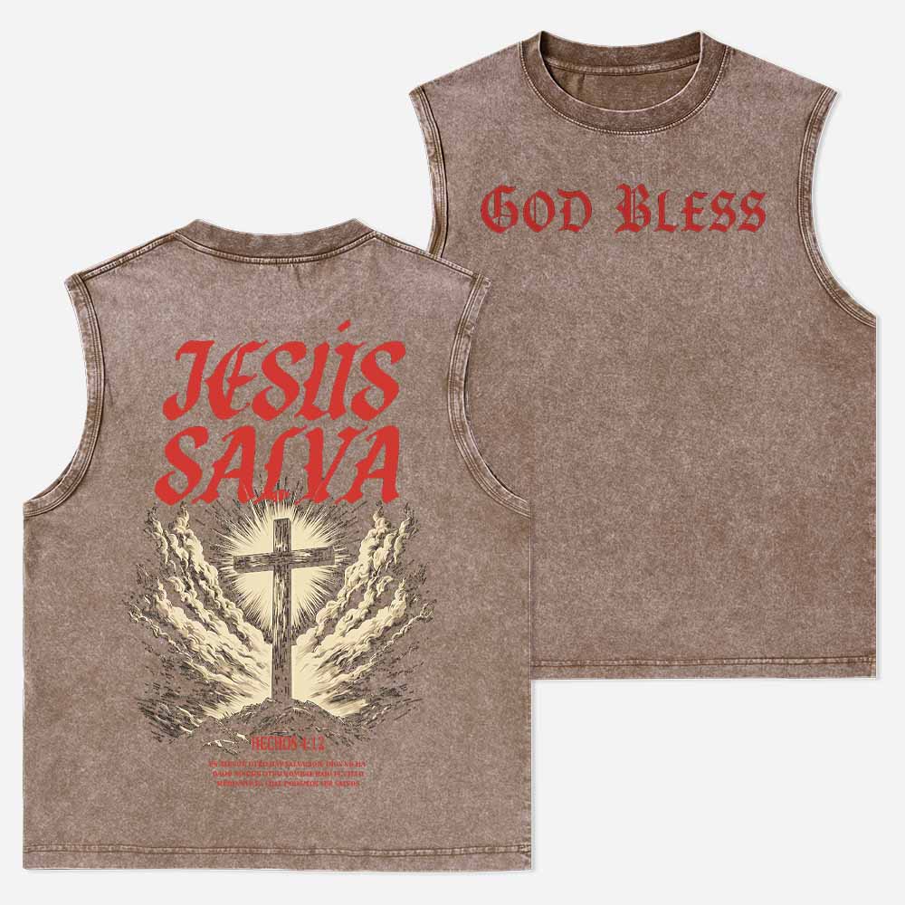 Jesus Salva Christian Washed Tank Top