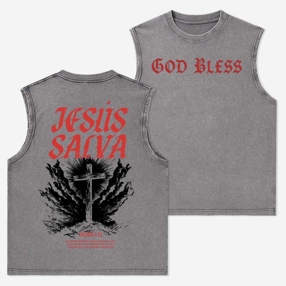 Jesus Salva Christian Washed Tank Top