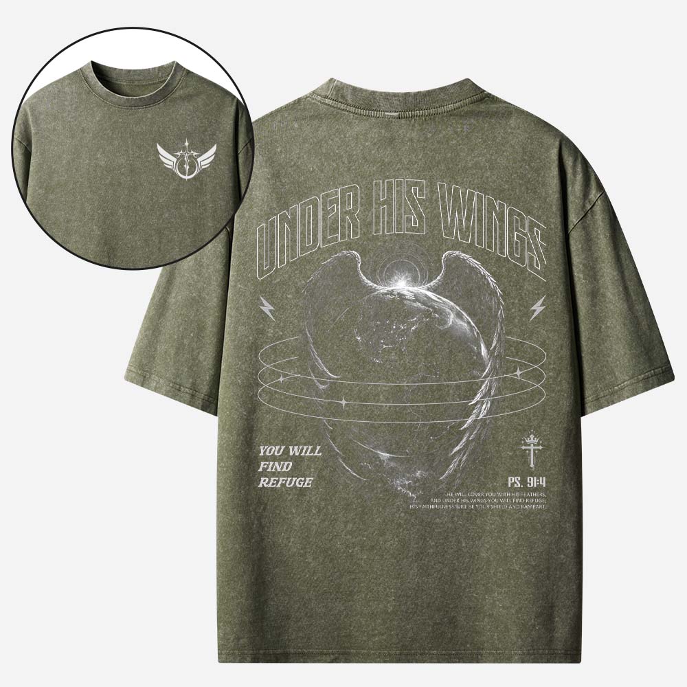 Under His Wings Christian Washed T-Shirt