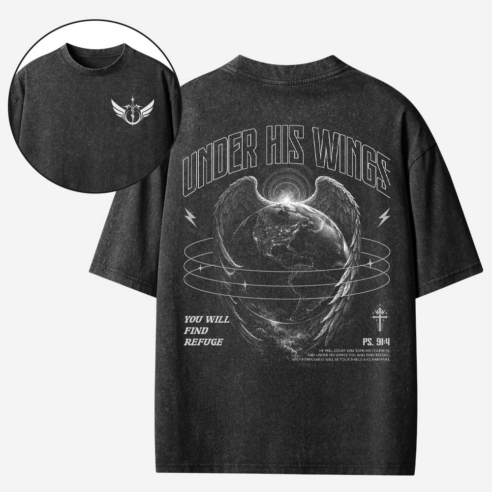 Under His Wings Christian Washed T-Shirt