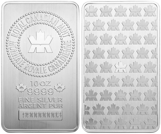 10 OZ SILVER ROYAL CANADIAN MINT BAR