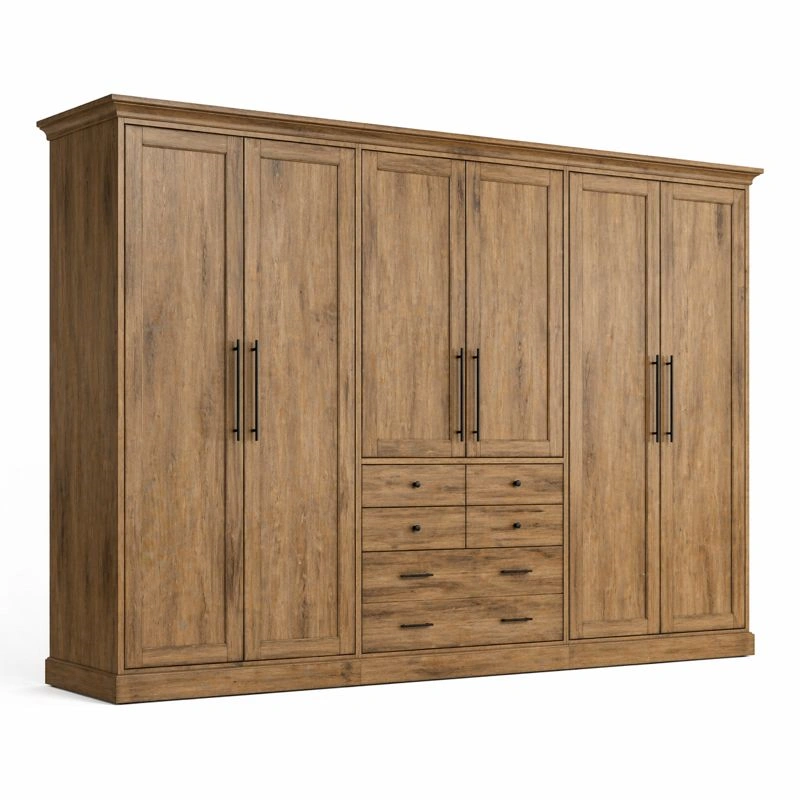 Armario grande de madera para dormitorio con seis puertas y seis cajones almacenamiento espacioso y elegante dise?o clasico madera natural resistente y duradero-loftlyn