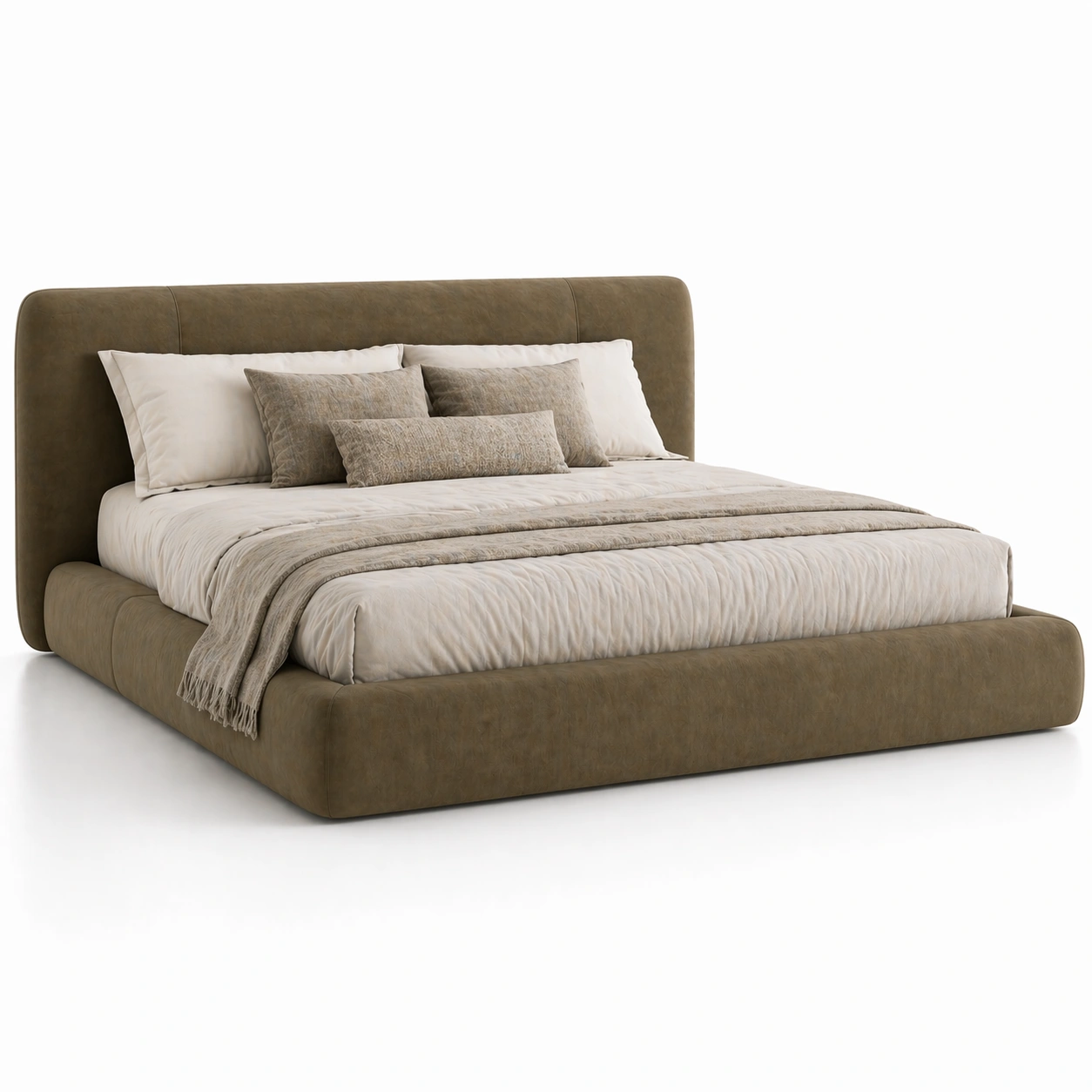 Cama king size tapizada en cuero sintetico marron con estructura robusta cabecero acolchado y diseno moderno perfecta para dormitorio elegante comoda y resistente alta durabilidad-loftlyn