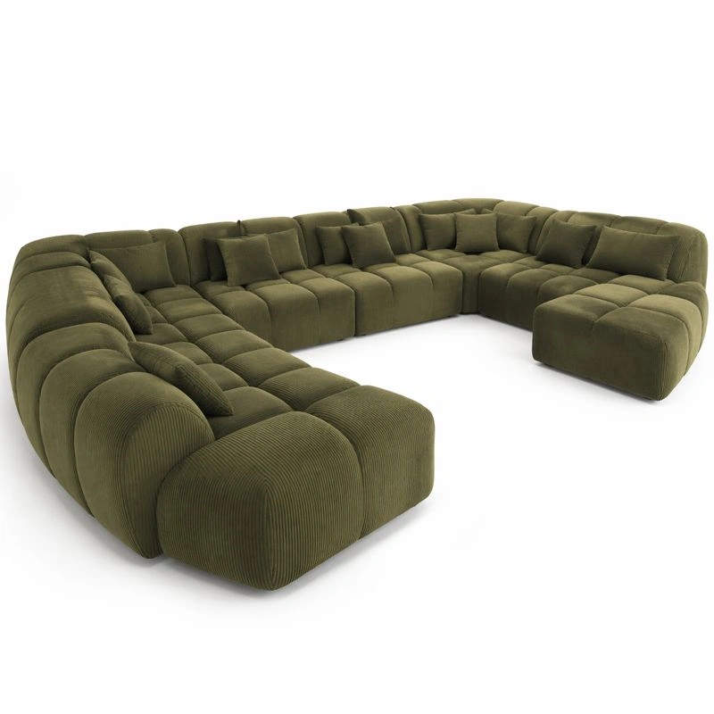 Sofa modular en L de gran capacidad de color verde oliva con diseno acolchado ultra comodo ideal para salones amplios modernos y familiares-loftlyn