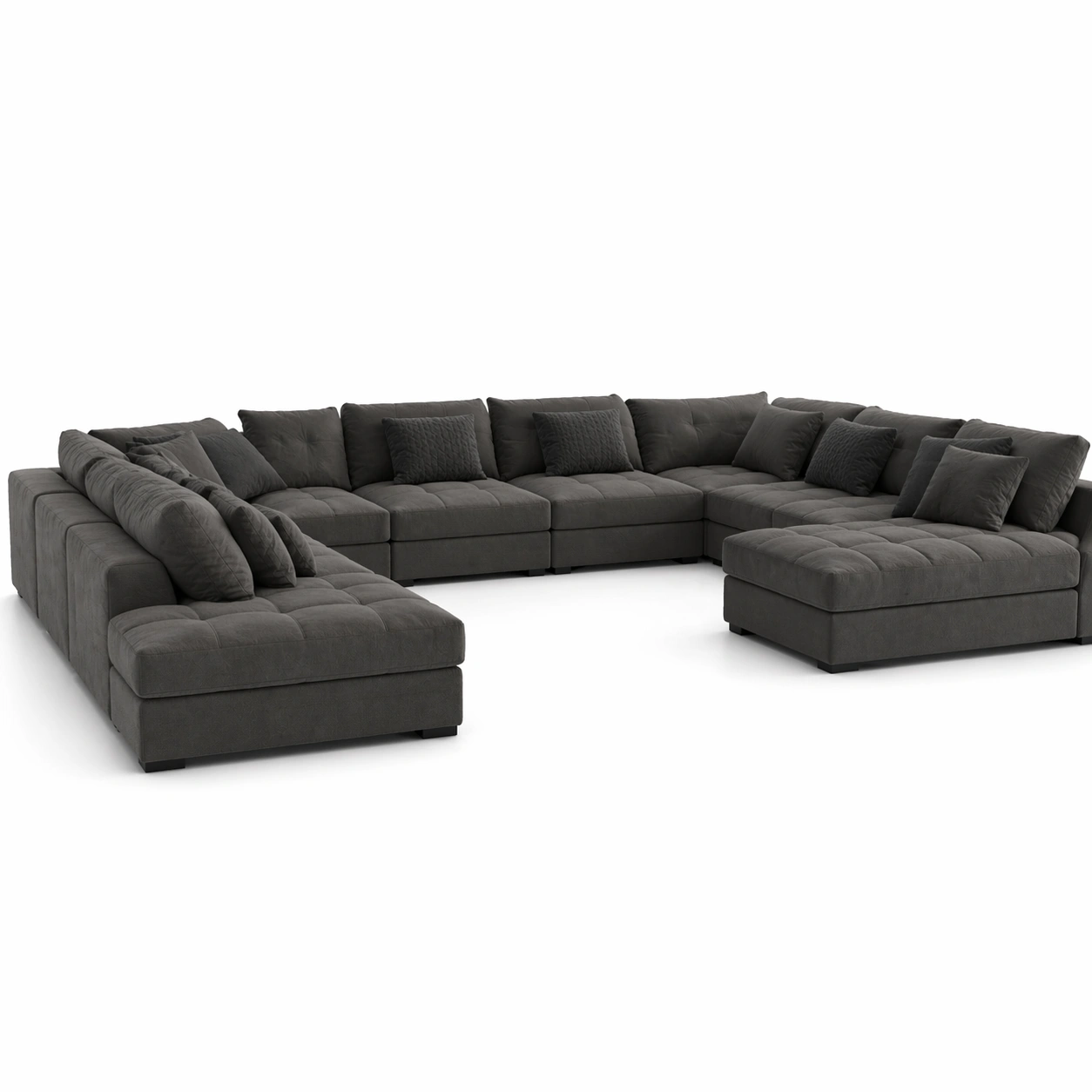 Sofa modular en L gris oscuro con multiples cojines de respaldo ergonomico y diseno elegante ideal para salones modernos y amplios-loftlyn