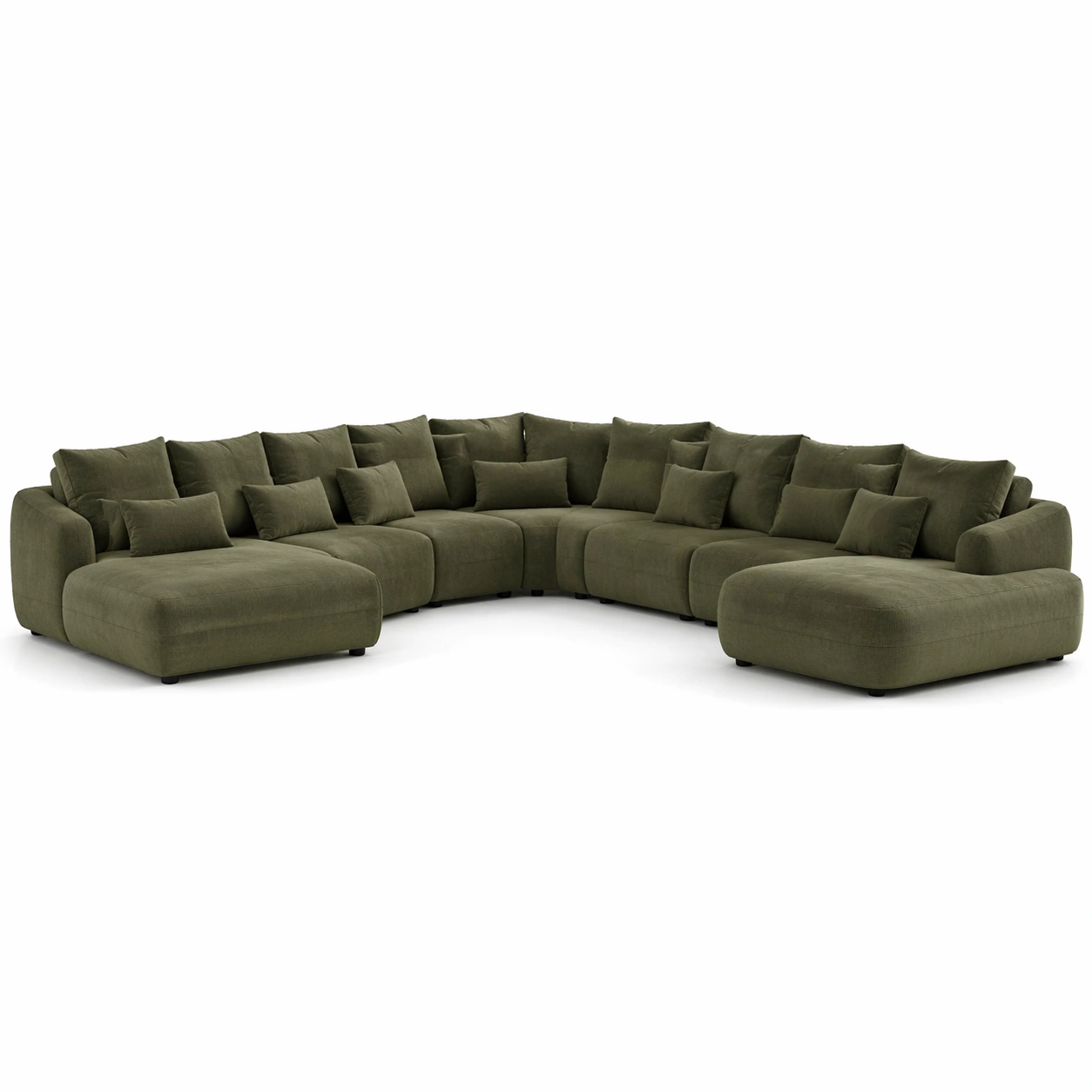 Sofa modular verde oliva con chaise longue grande y multiples cojines de apoyo suave perfecto para salon moderno y familiar de lujo-loftlyn