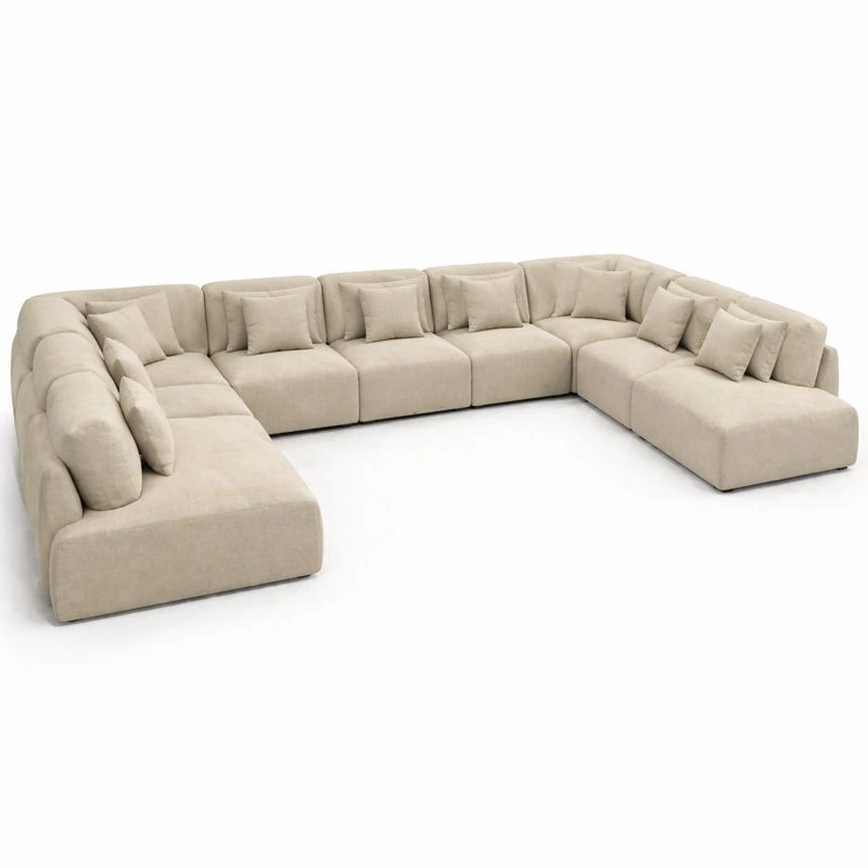 Sofa esquinero modular beige claro con chaise longue y cojines incluidos ideal para salones contemporaneos amplios y confortables de estilo elegante-loftlyn