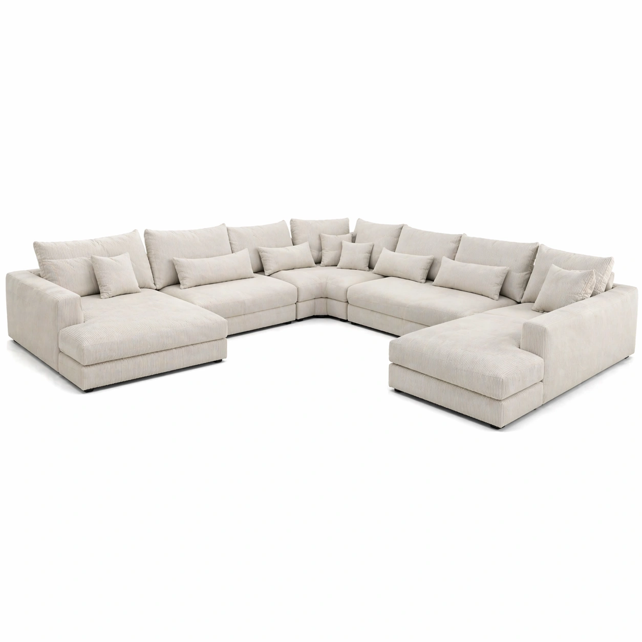 Sofa seccional grande moderno minimalista para sala de estar elegante cojines incluidos tapizado de tela suave color beige neutro gran comodidad ideal para living y hogar decorativo confortable y espacioso-homviae