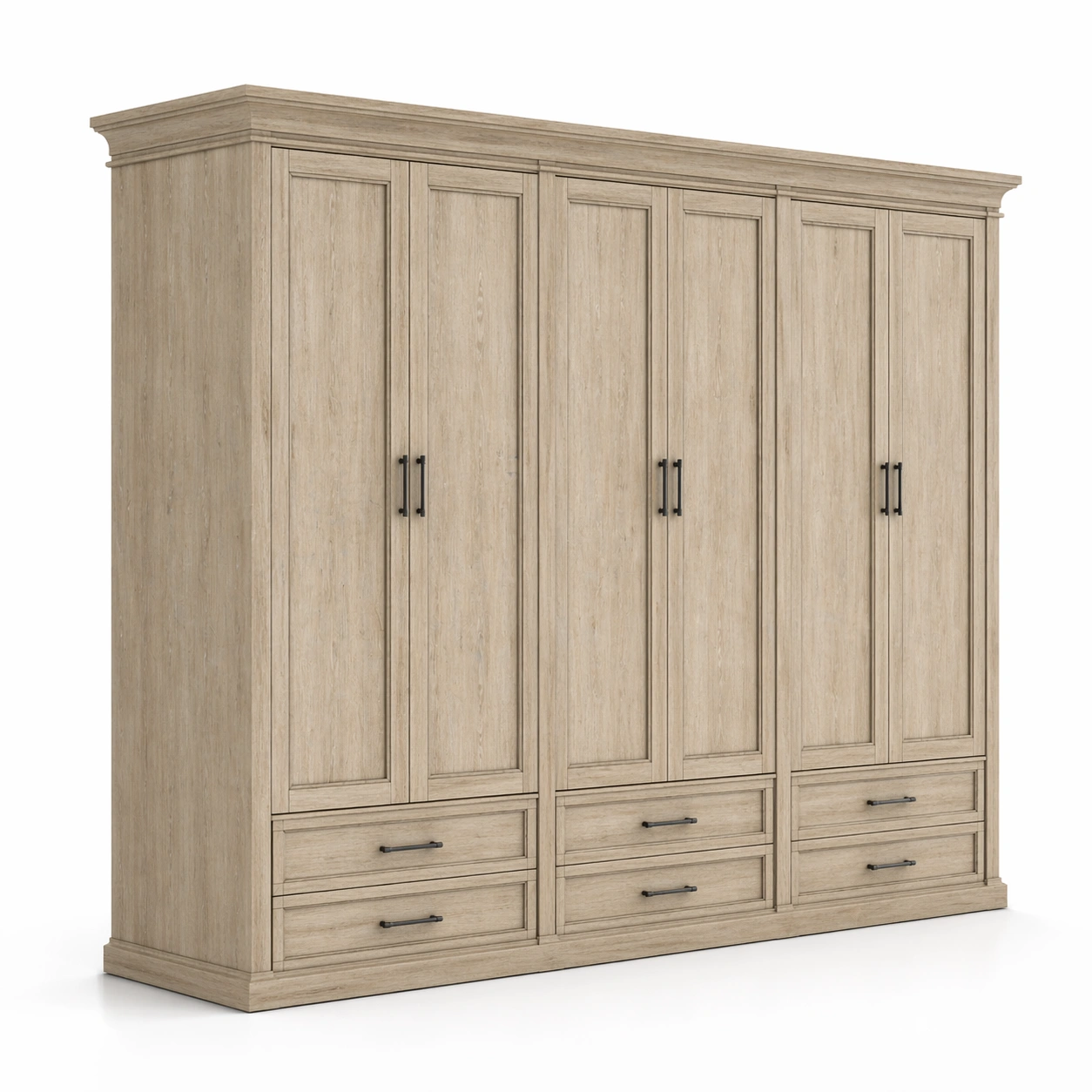 Armario Clasico de Madera Natural Clara con Seis Puertas y Cajones Inferiores Molduras Decorativas Amplio Espacio para Ropa y Accesorios Diseno Tradicional Funcional para Dormitorio Elegante-homviae