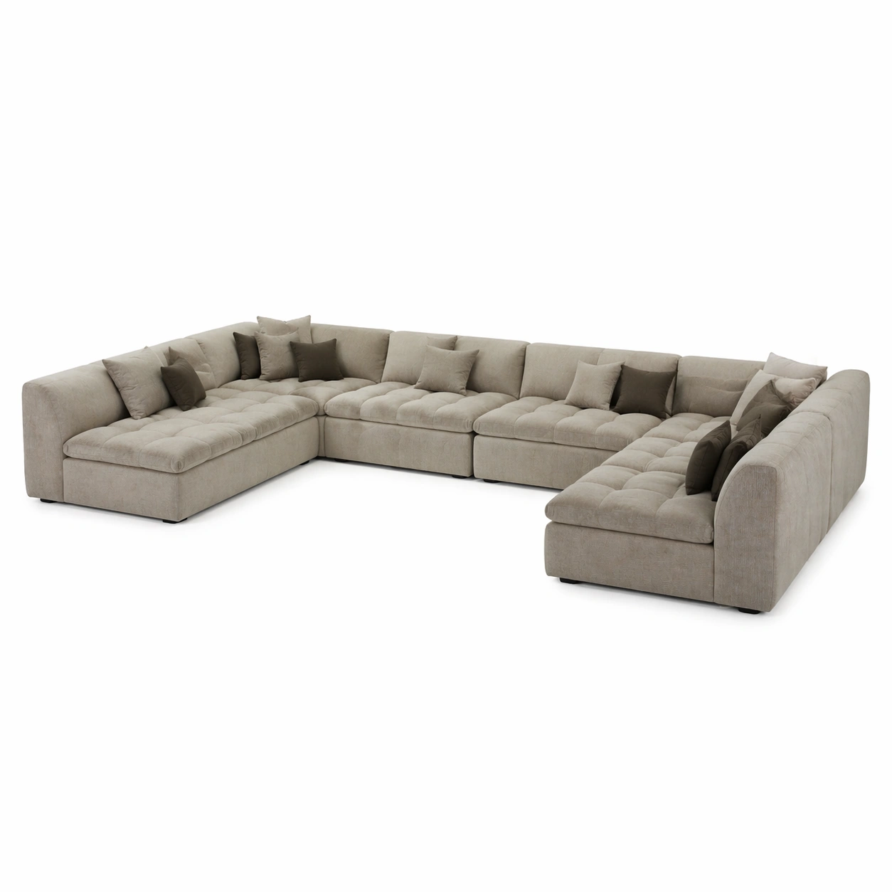 Sofa seccional grande moderno elegante con dise?o minimalista cojines incluidos tapizado de tela suave color gris claro ideal para sala de estar decoracion moderna y hogar confortable y espacioso con estilo sofisticado-homviae