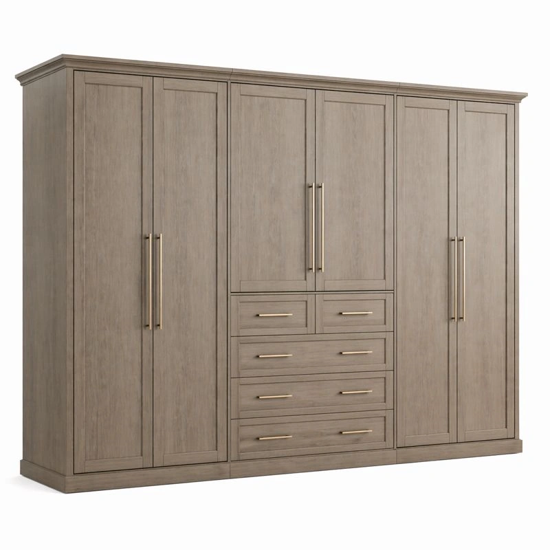 Armario Modular Madera Oscura con Cuatro Puertas Laterales y Cajones Centrales Amplio Almacenamiento para Ropa y Accesorios Diseno Contemporaneo Funcional y Elegante para Dormitorio Moderno-homviae