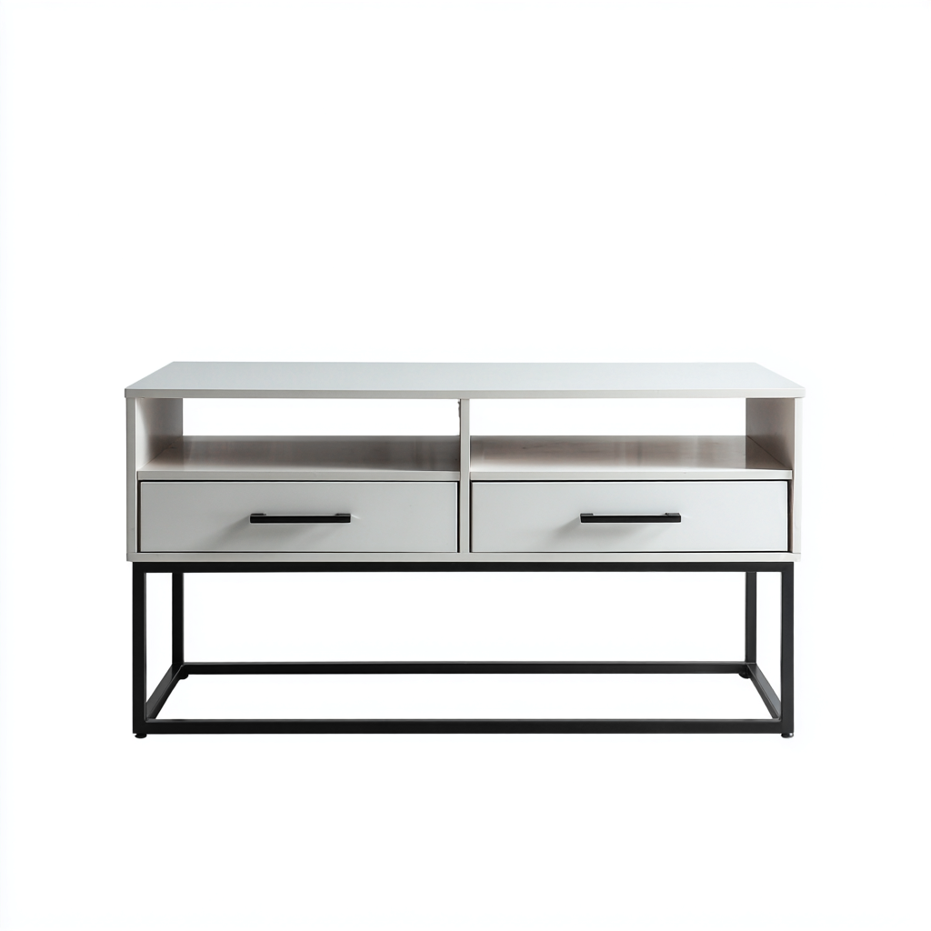 Szafka RTV z płyty MDF i metalu 120x40x70 cm - biała - czarna - do salonu - nowoczesny industrialny design-Vamonoroom