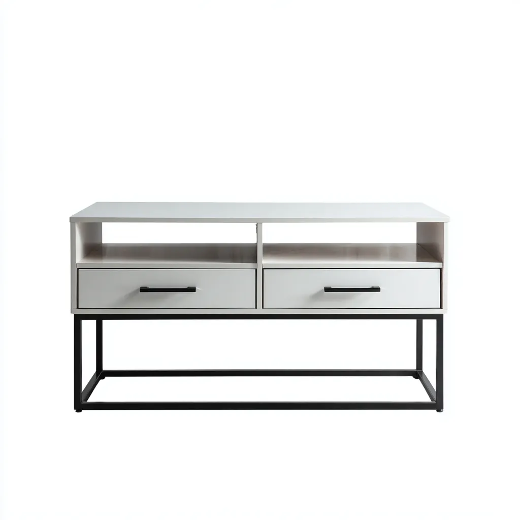 Szafka RTV z płyty MDF i metalu 120x40x70 cm - biała - czarna - do salonu - nowoczesny industrialny design-Vamonoroom