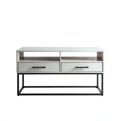 Szafka RTV z płyty MDF i metalu 120x40x70 cm - biała - czarna - do salonu - nowoczesny industrialny design-Vamonoroom