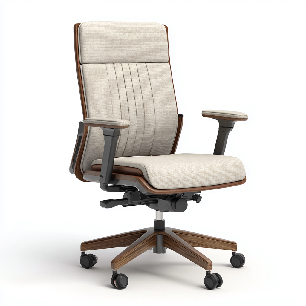 Krzesło biurowe tapicerowane z tkaniny i drewnianymi akcentami 67x66x112 cm - beżowe - do pracy biurowej - styl nowoczesny-Vamonoroom