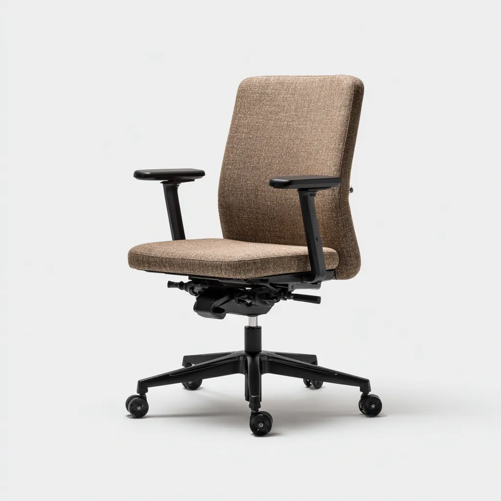 Krzesło biurowe tapicerowane z tkaniny z regulowanymi podłokietnikami 65x64x100 cm - jasnobrązowe - do pracy biurowej - styl ergonomiczny-Vamonoroom