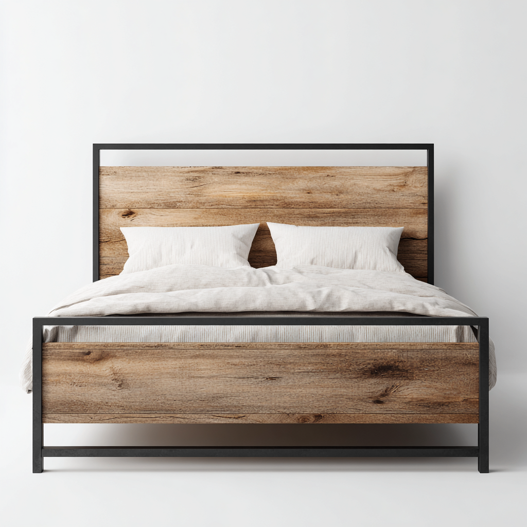 Łóżko podwójne drewniano-metalowe 200x180x110 cm - kolor naturalnego drewna - do sypialni - nowoczesny design-Vamonoroom