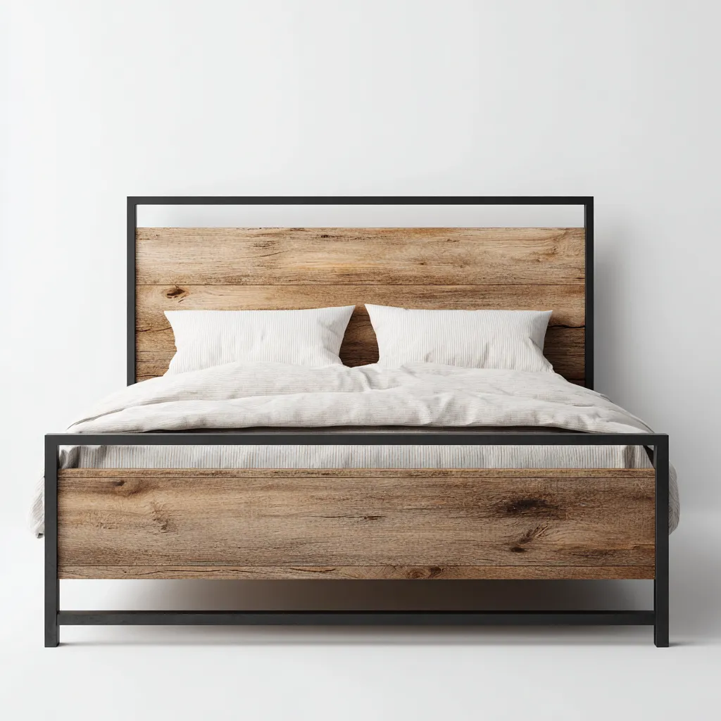 Łóżko podwójne drewniano-metalowe 200x180x110 cm - kolor naturalnego drewna - do sypialni - nowoczesny design-Vamonoroom