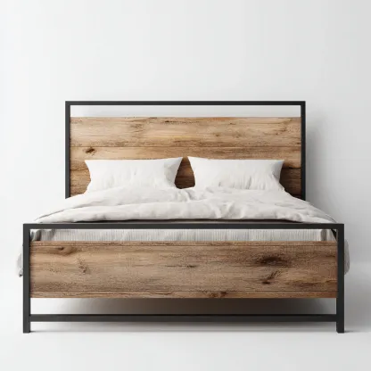 Łóżko podwójne drewniano-metalowe 200x180x110 cm - kolor naturalnego drewna - do sypialni - nowoczesny design-Vamonoroom