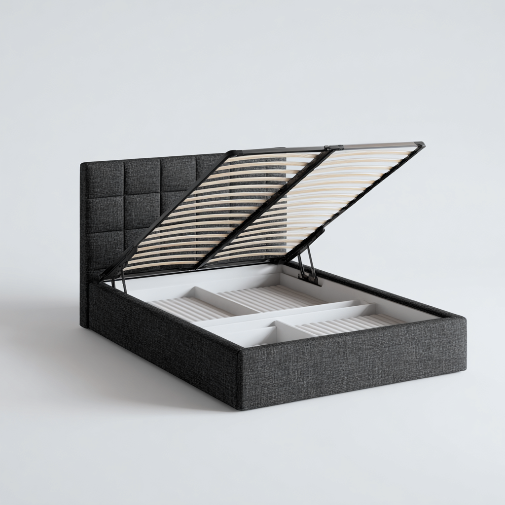 Łóżko podwójne tapicerowane z pojemnikiem 200x180x110 cm - ciemnoszare - do sypialni - funkcjonalny design-Vamonoroom