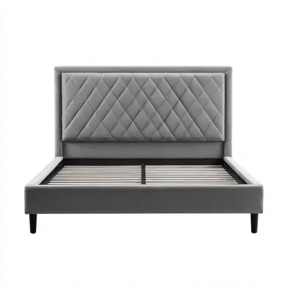 Łóżko podwójne tapicerowane 200x180x110 cm - szare - do sypialni - nowoczesny design-Vamonoroom