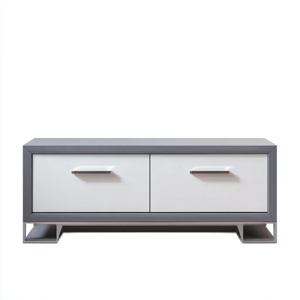 Szafka RTV z płyty MDF 130x45x50 cm - szaro-biała - do salonu - nowoczesny minimalistyczny design-Vamonoroom