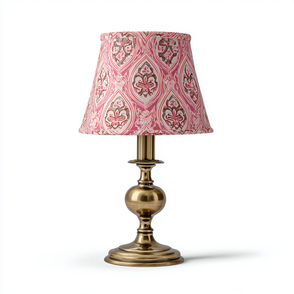 Lampa stołowa z mosiądzu z abażurem z tkaniny 25x45 cm - różowy - złoty - do salonu i sypialni - styl klasyczny dekoracyjny-Vamonoroom