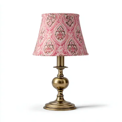Lampa stołowa z mosiądzu z abażurem z tkaniny 25x45 cm - różowy - złoty - do salonu i sypialni - styl klasyczny dekoracyjny-Vamonoroom
