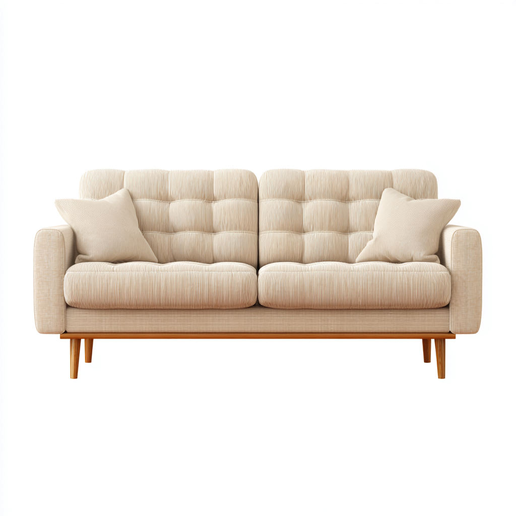 Sofa prosta tapicerowana 180x85x82 cm - tkanina sztruksowa beżowa - styl skandynawski do salonu-Vamonoroom