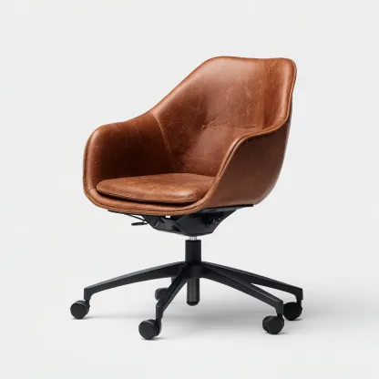 Krzesło biurowe skórzane na metalowej podstawie 64x61x87 cm - brązowe - do pracy biurowej - styl nowoczesny-Vamonoroom