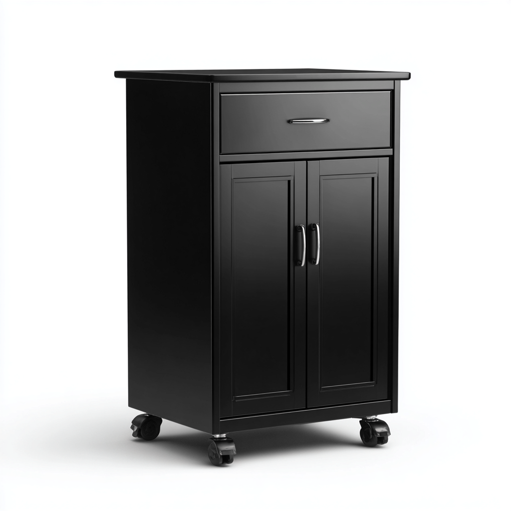 Szafka na dokumenty z płyty MDF z szufladą i drzwiczkami 45x50x80 cm - czarna - nowoczesny styl do biura-Vamonoroom