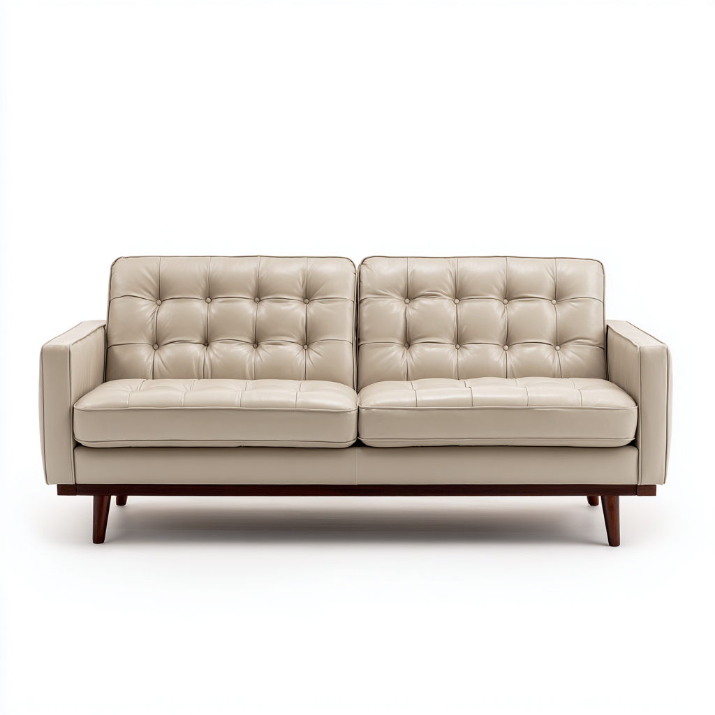 Sofa prosta z ekoskóry 200x85x82 cm - beżowa - klasyczny pikowany design do salonu-Vamonoroom