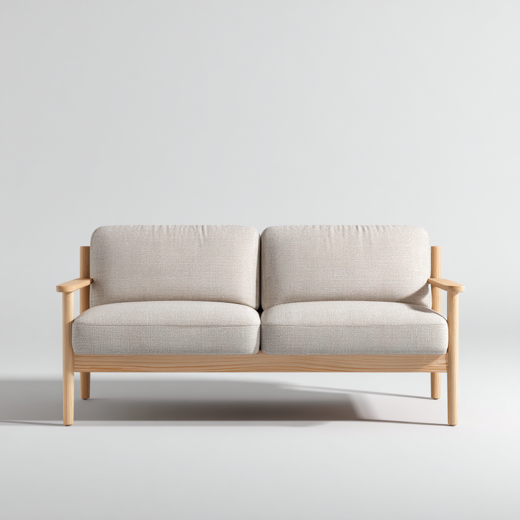 Sofa prosta tapicerowana 170x85x82 cm - tkanina beżowa i drewno naturalne - styl skandynawski do salonu-Vamonoroom