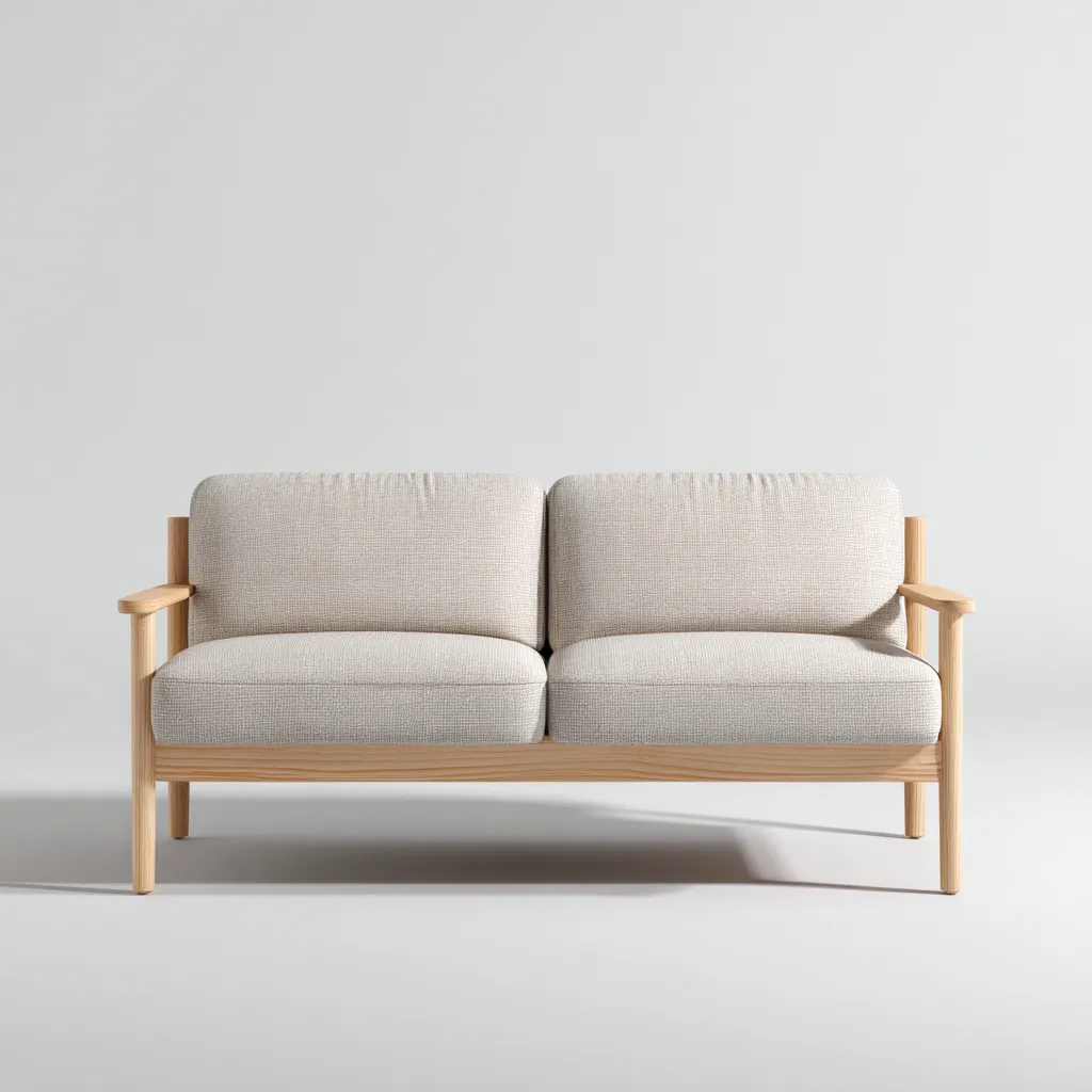 Sofa prosta tapicerowana 170x85x82 cm - tkanina beżowa i drewno naturalne - styl skandynawski do salonu-Vamonoroom