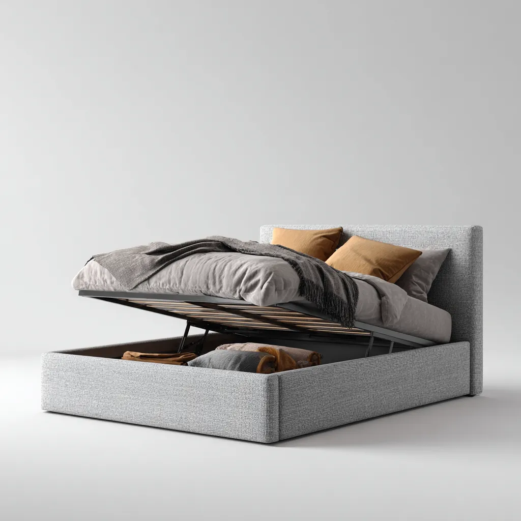 Łóżko podwójne tapicerowane z pojemnikiem 200x180x110 cm - jasnoszare - do sypialni - funkcjonalny design-Vamonoroom