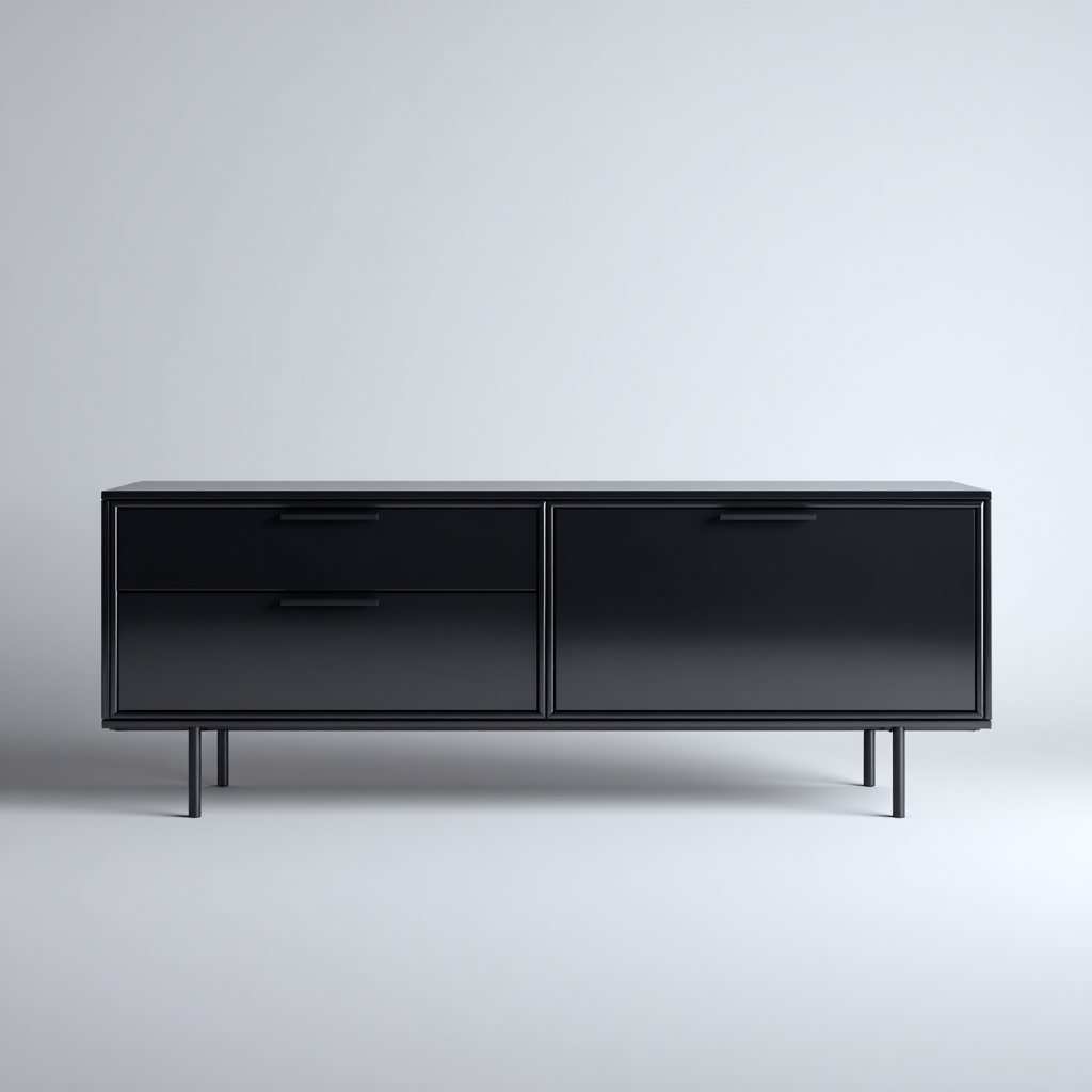 Szafka RTV z płyty MDF i metalu 160x40x60 cm - czarna - do salonu - nowoczesny minimalistyczny design-Vamonoroom