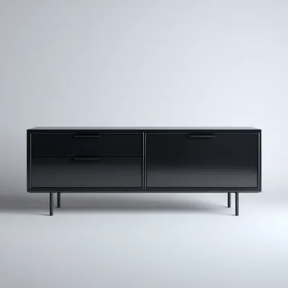 Szafka RTV z płyty MDF i metalu 160x40x60 cm - czarna - do salonu - nowoczesny minimalistyczny design-Vamonoroom