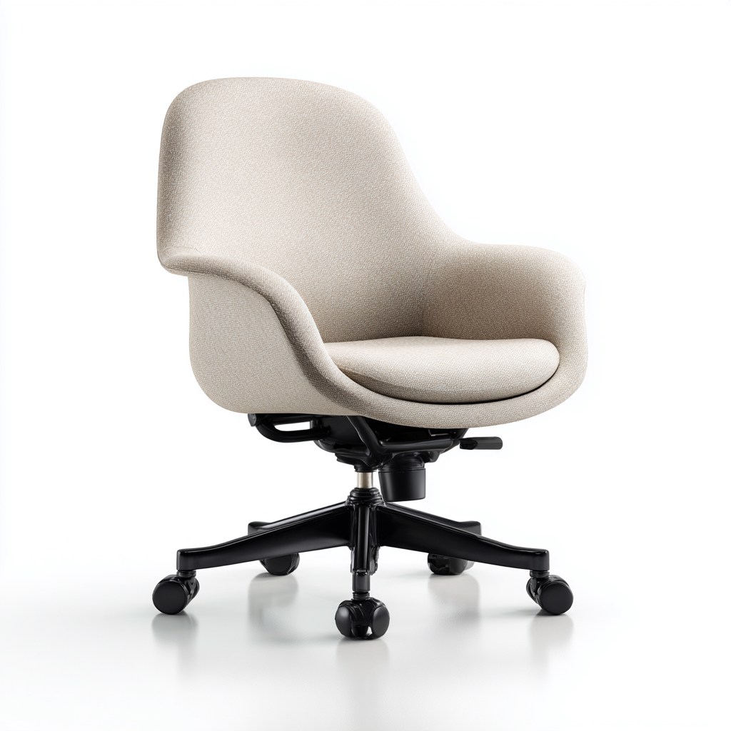 Krzesło biurowe tapicerowane z tkaniny 64x63x90 cm - beżowe - do pracy biurowej - styl minimalistyczny-Vamonoroom