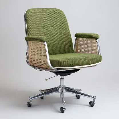 Krzesło biurowe z tkaniny i rattanu na metalowej podstawie 67x64x90 cm - zielone - do pracy biurowej - styl retro-Vamonoroom