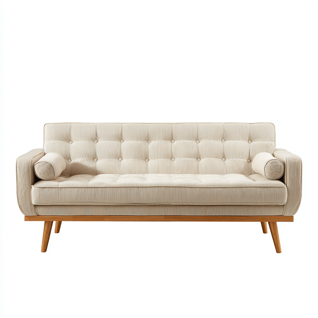Sofa prosta tapicerowana 185x86x83 cm - tkanina sztruksowa beżowa - styl retro do salonu-Vamonoroom