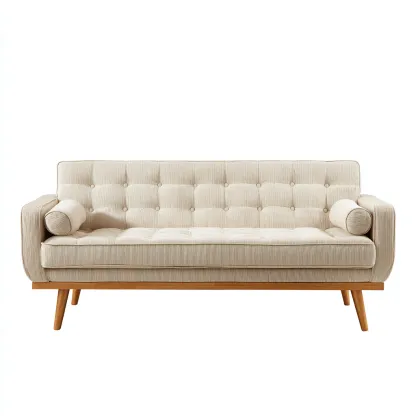 Sofa prosta tapicerowana 185x86x83 cm - tkanina sztruksowa beżowa - styl retro do salonu-Vamonoroom