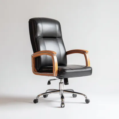 Krzesło biurowe z ekoskóry i drewnianymi podłokietnikami 68x65x115 cm - czarne - do pracy biurowej - styl nowoczesno-klasyczny-Vamonoroom