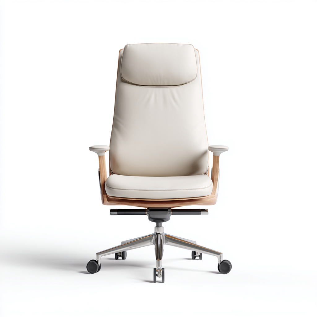 Krzesło biurowe skórzane z drewnianymi podłokietnikami 66x65x118 cm - kremowe - do pracy biurowej - styl nowoczesny-Vamonoroom